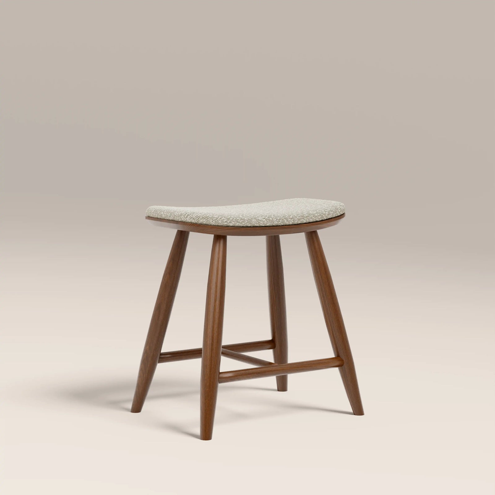 Hatton Wooden Low Stool | Speckled Stone Sustainable Boucle & Walnut