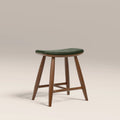 Hatton Wooden Low Stool | Vintage Green Faux Leather & Walnut