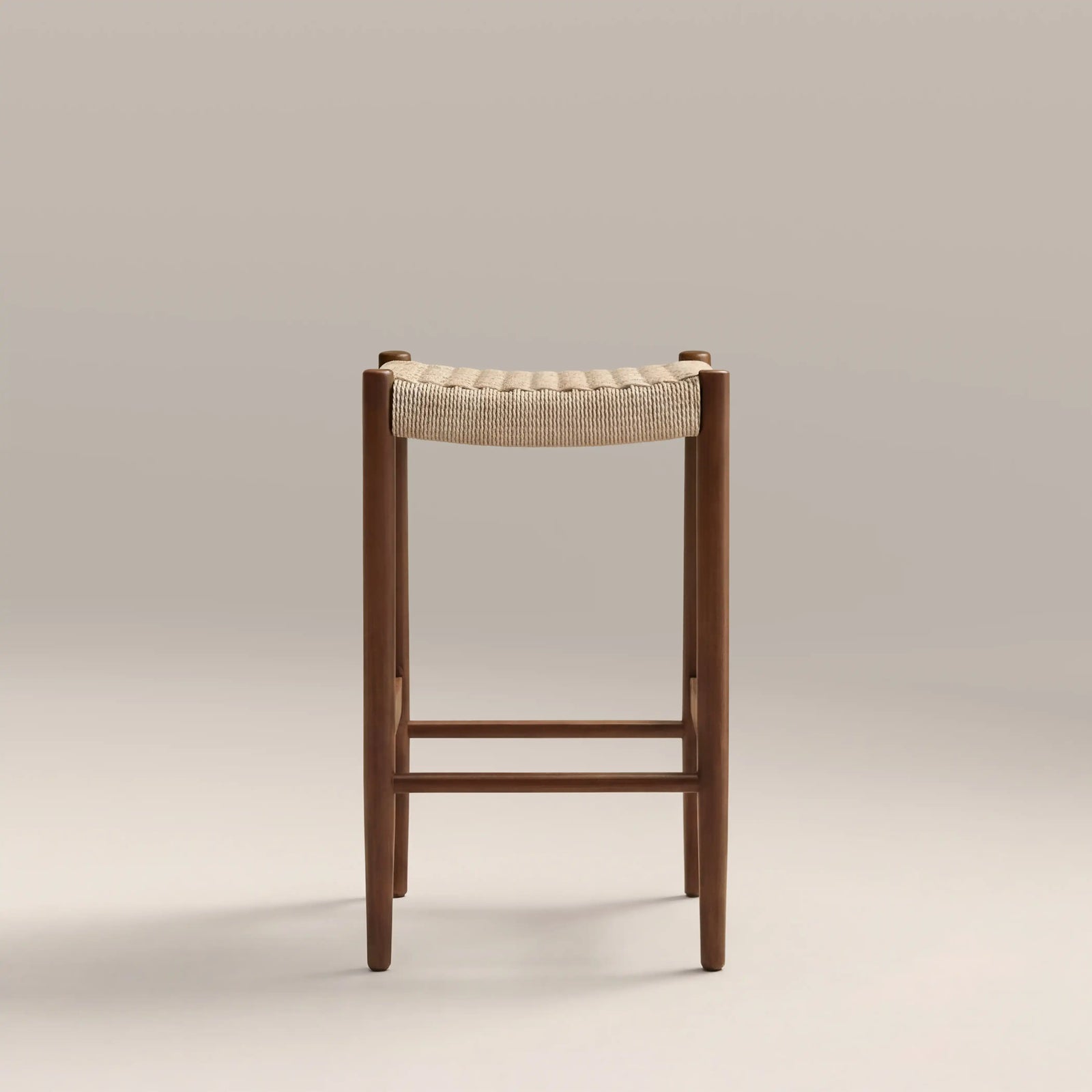 Caleb Wooden Kitchen Stool | Natural Weave & Walnut