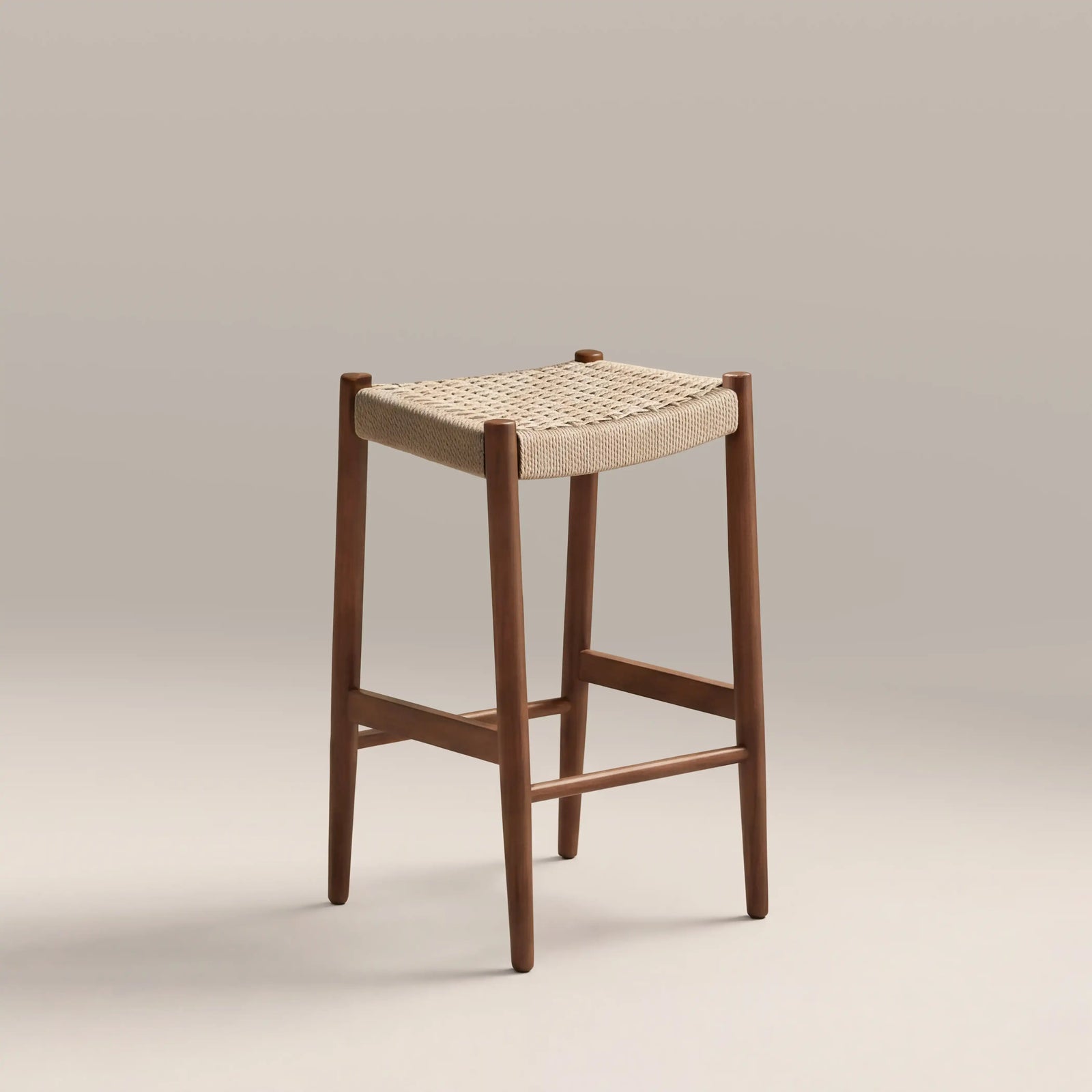 Caleb Wooden Kitchen Stool | Natural Weave & Walnut