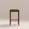 Caleb Wooden Kitchen Stool | Moss Green Sustainable Mohair Velvet & Walnut