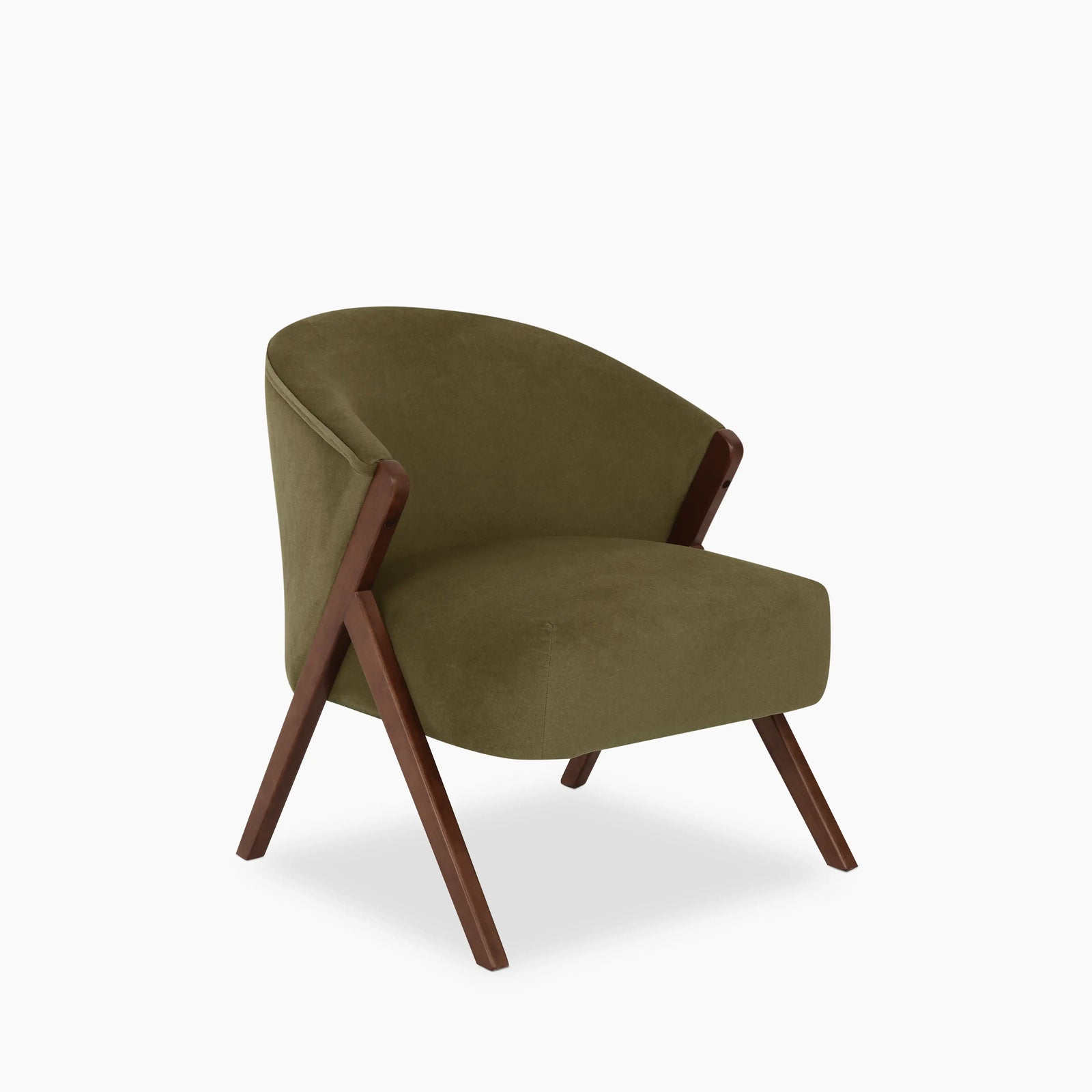 Kira Accent Chair | Moss Green Sustainable Mohair Velvet & Walnut