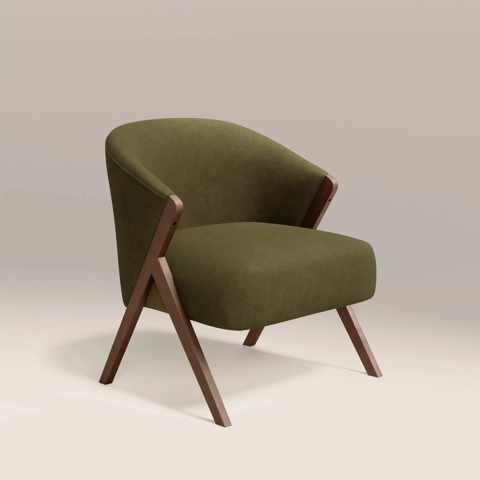 Kira Accent Chair | Moss Green Sustainable Mohair Velvet & Walnut