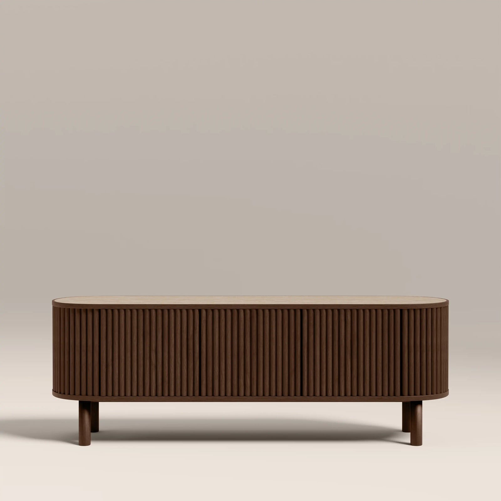 Santana TV Stand | Natural Travertine Effect Sintered Stone & Smoked Walnut