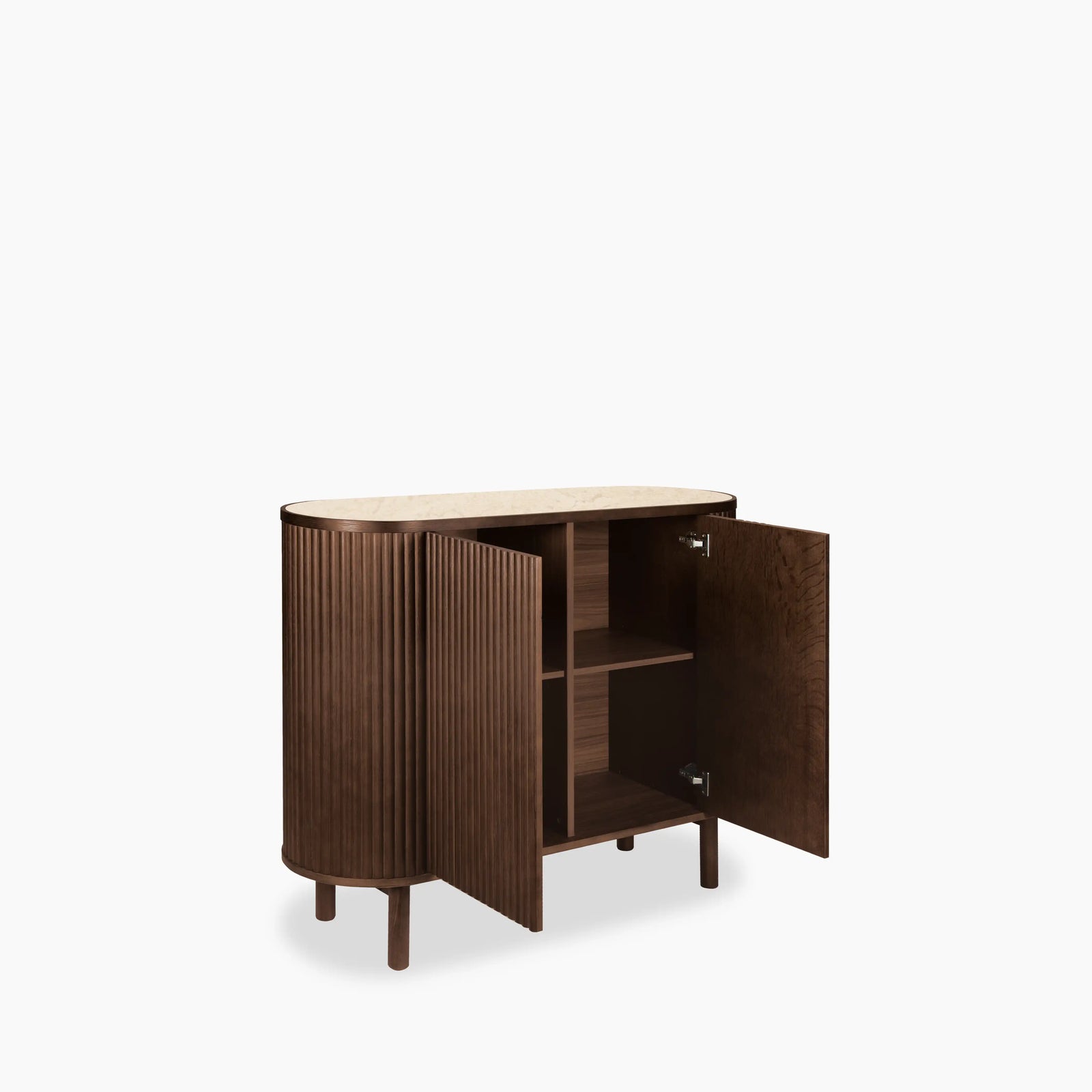 Santana Sideboard | Natural Travertine Effect Sintered Stone & Smoked Walnut