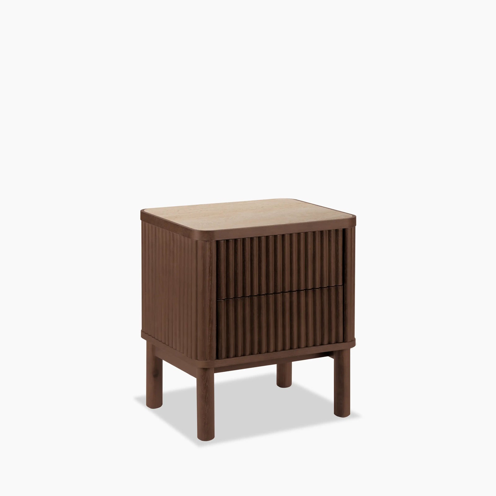 Santana Bedside Table | Natural Travertine Effect Sintered Stone & Smoked Walnut