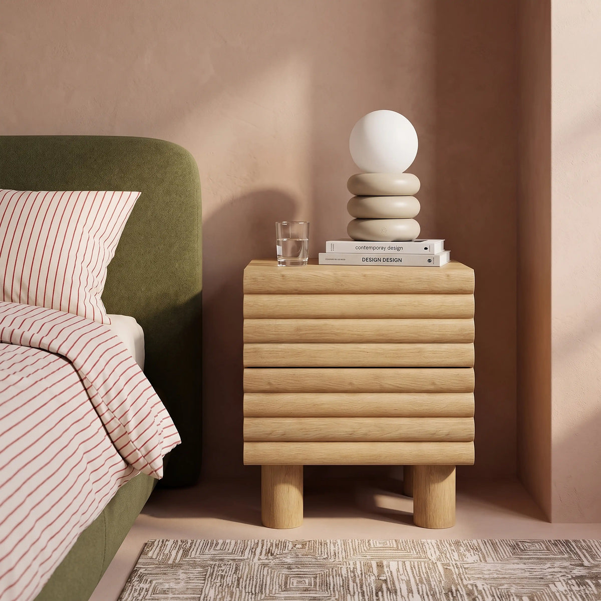 Raphael 2 Drawer Square Wooden Bedside Table | Oak