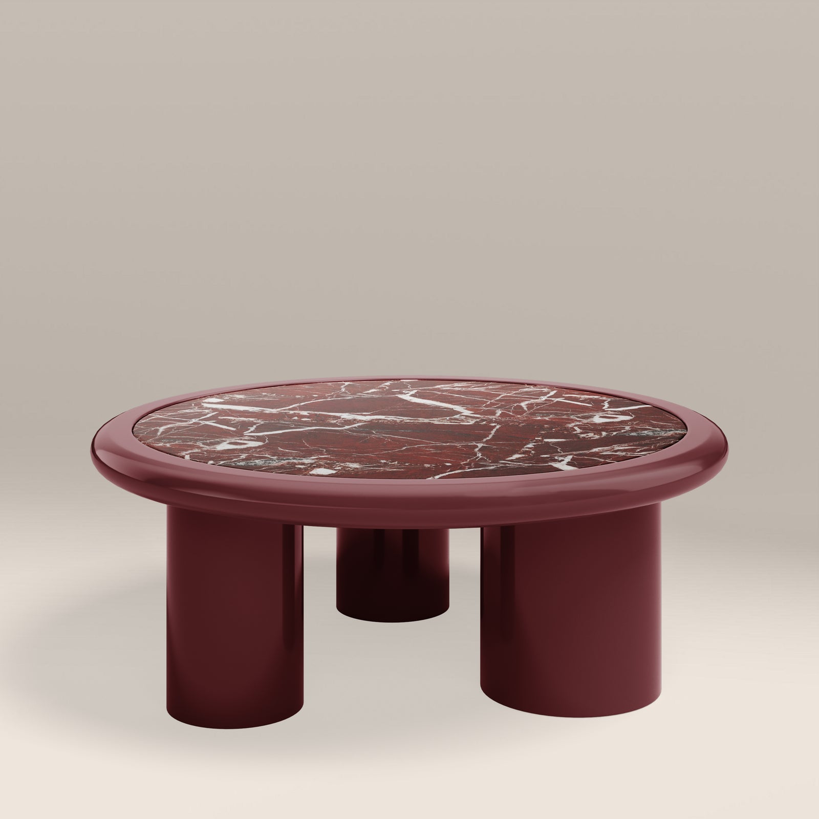 Carson Round Coffee Table | Maroon Red Marble & High Gloss Burgundy