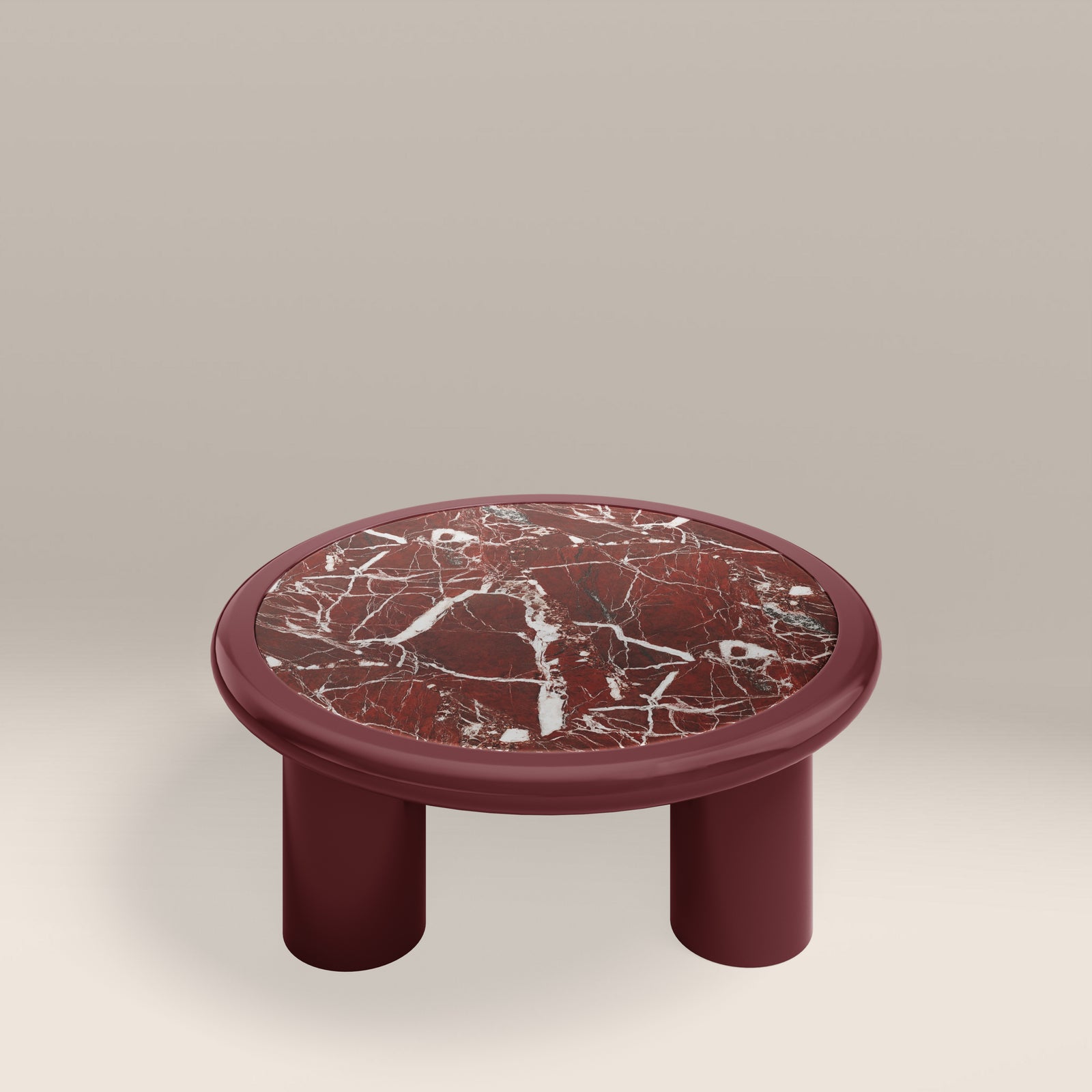 Carson Round Coffee Table | Maroon Red Marble & High Gloss Burgundy
