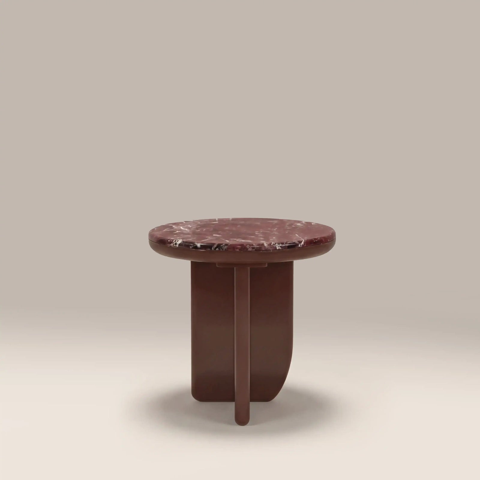Aliza Round Side Table | Maroon Red Marble & High Gloss Burgundy