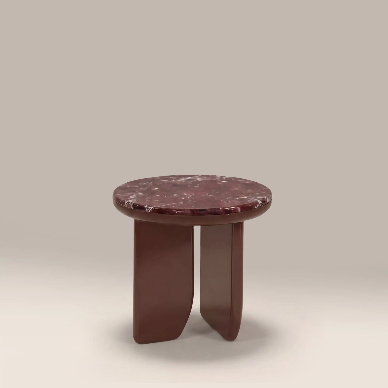 Aliza Round Side Table | Maroon Red Marble & High Gloss Burgundy