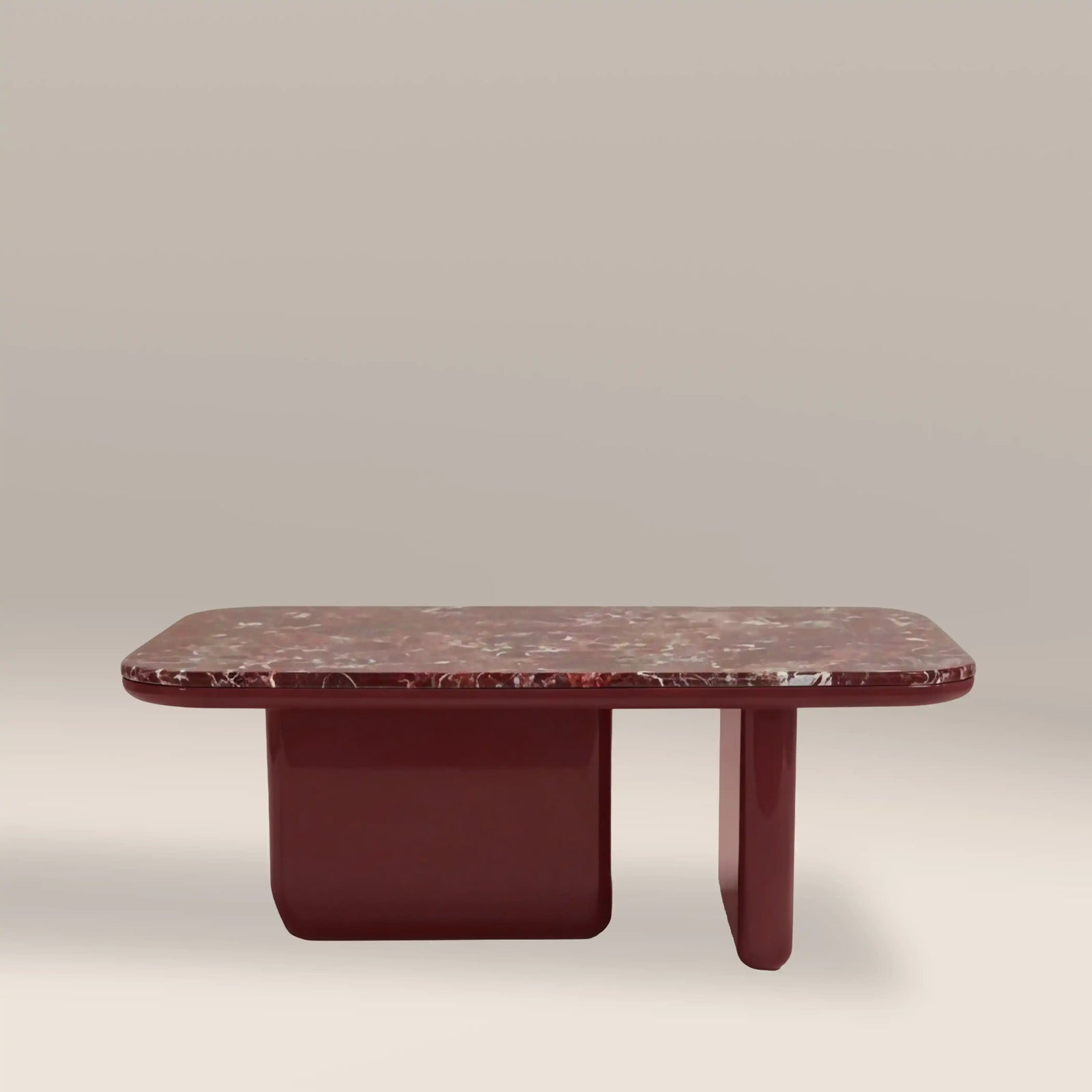 Aliza Rectangle Coffee Table | Maroon Red Marble & High Gloss Burgundy