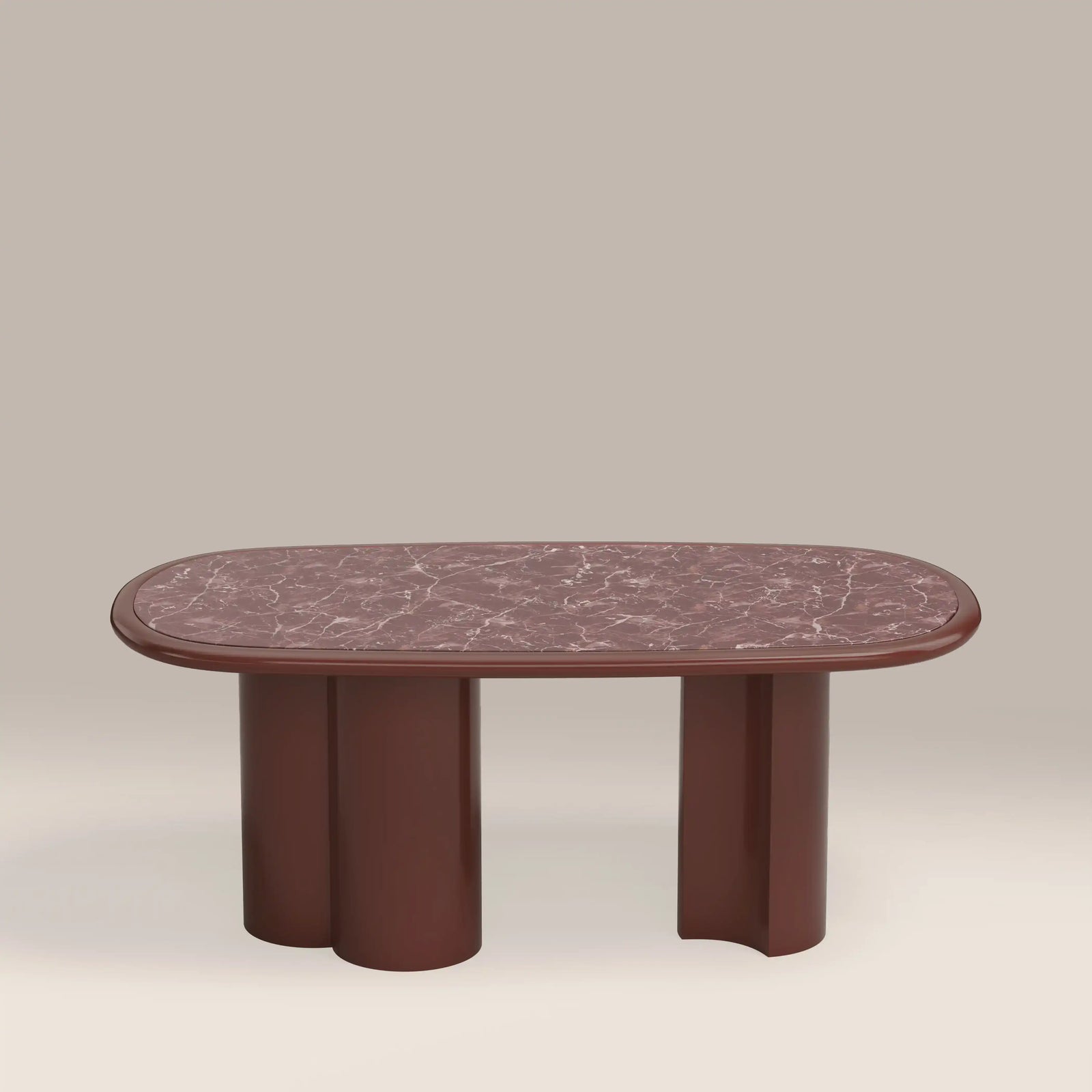 Carson 6 Seat Oval Dining Table | Maroon Red Marble & High Gloss Burgundy