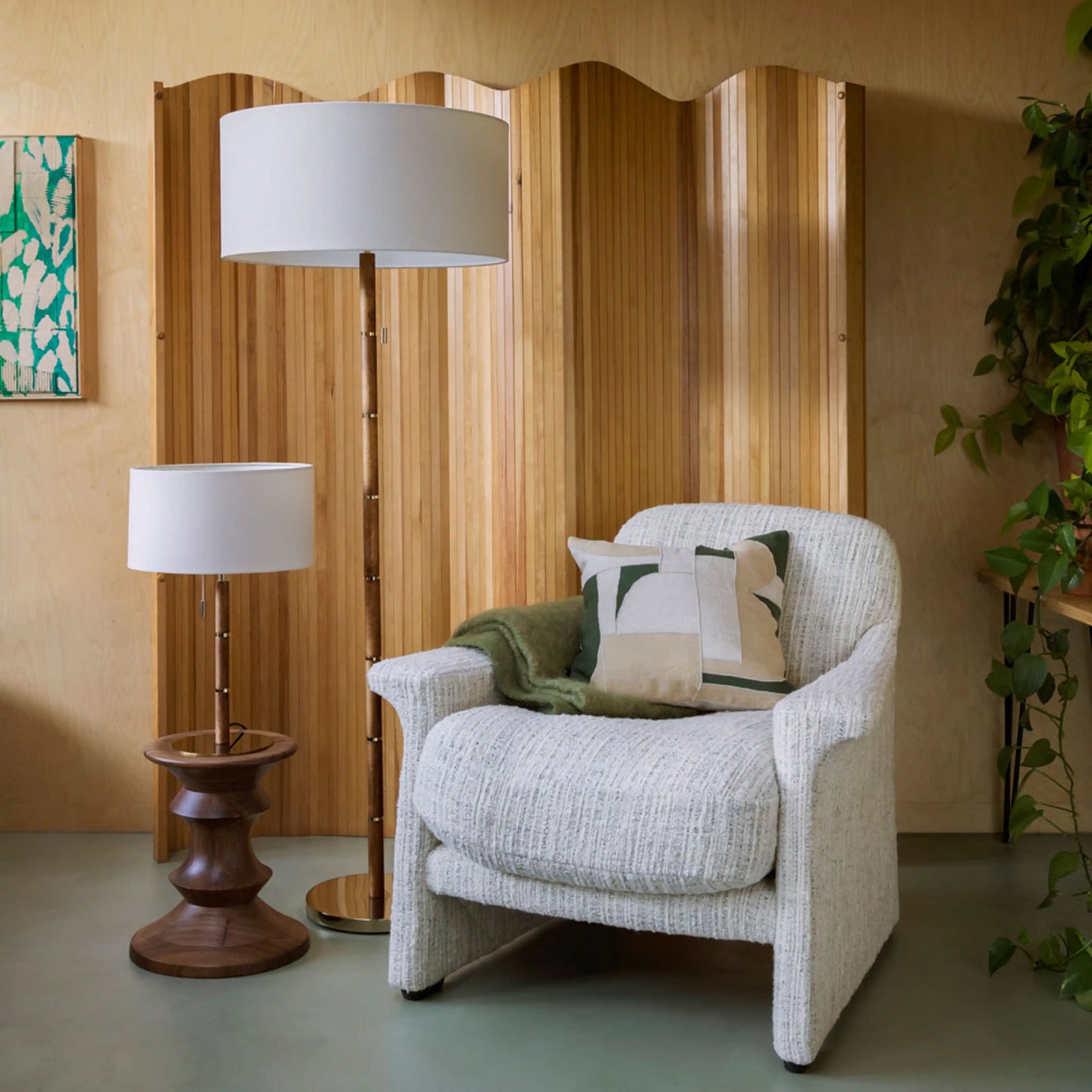 houseof Wooden Table Lamp | Natural Linen & Brass