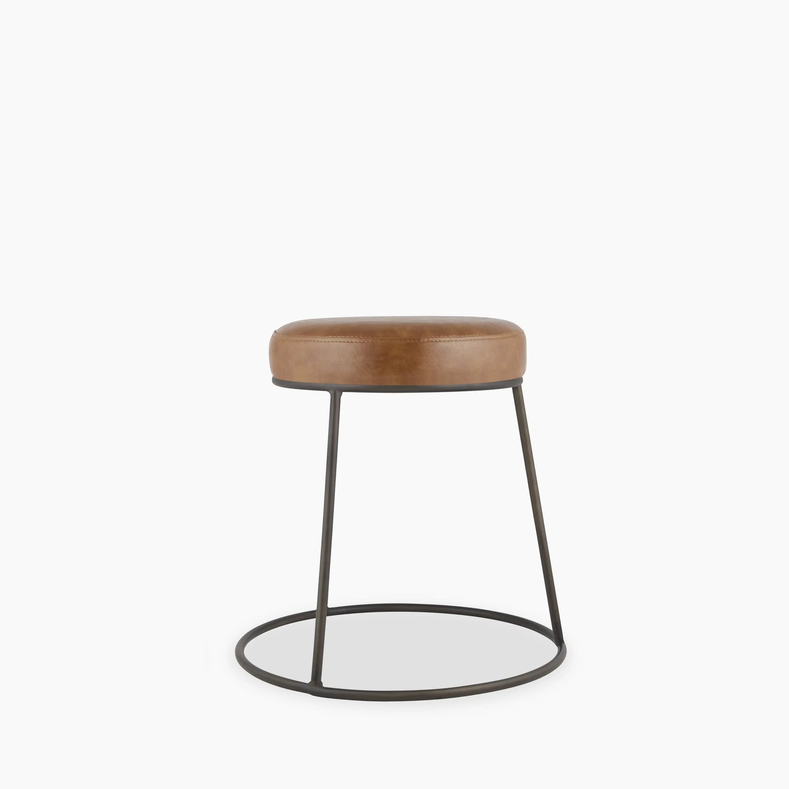 Austen Low Stool | Vintage Tan Faux Leather & Rustic