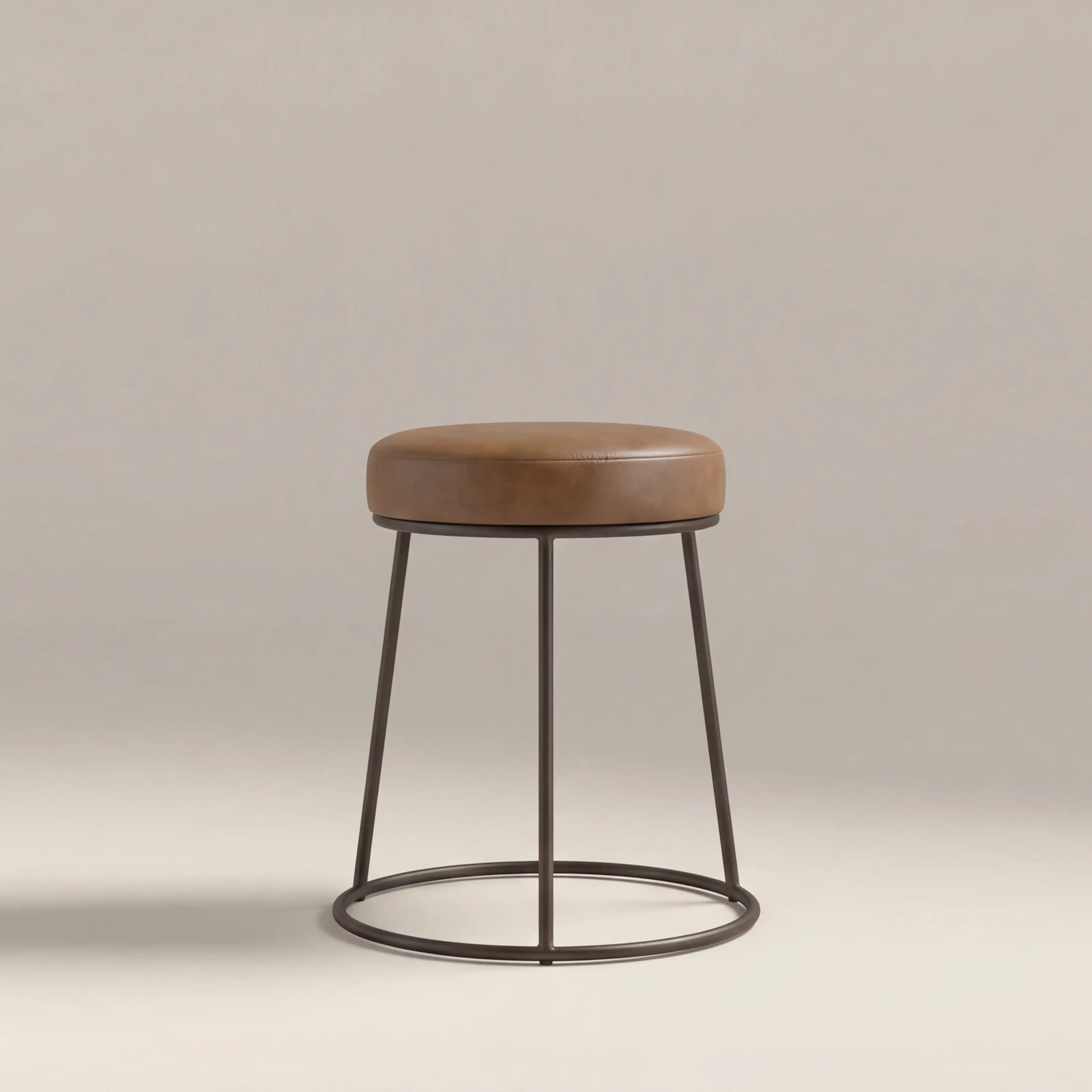 Austen Low Stool | Vintage Tan Faux Leather & Rustic