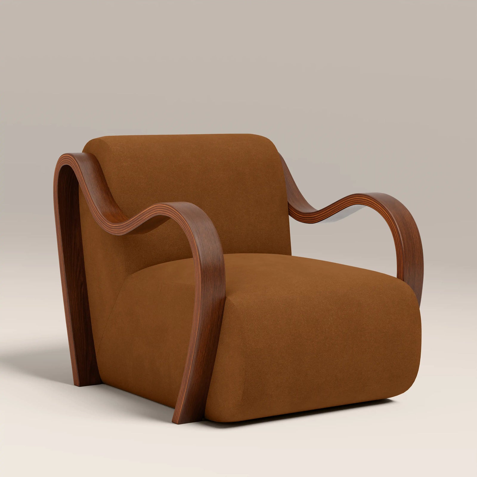 Talie Accent Chair | Caramel Brown Sustainable Mohair Velvet & Walnut