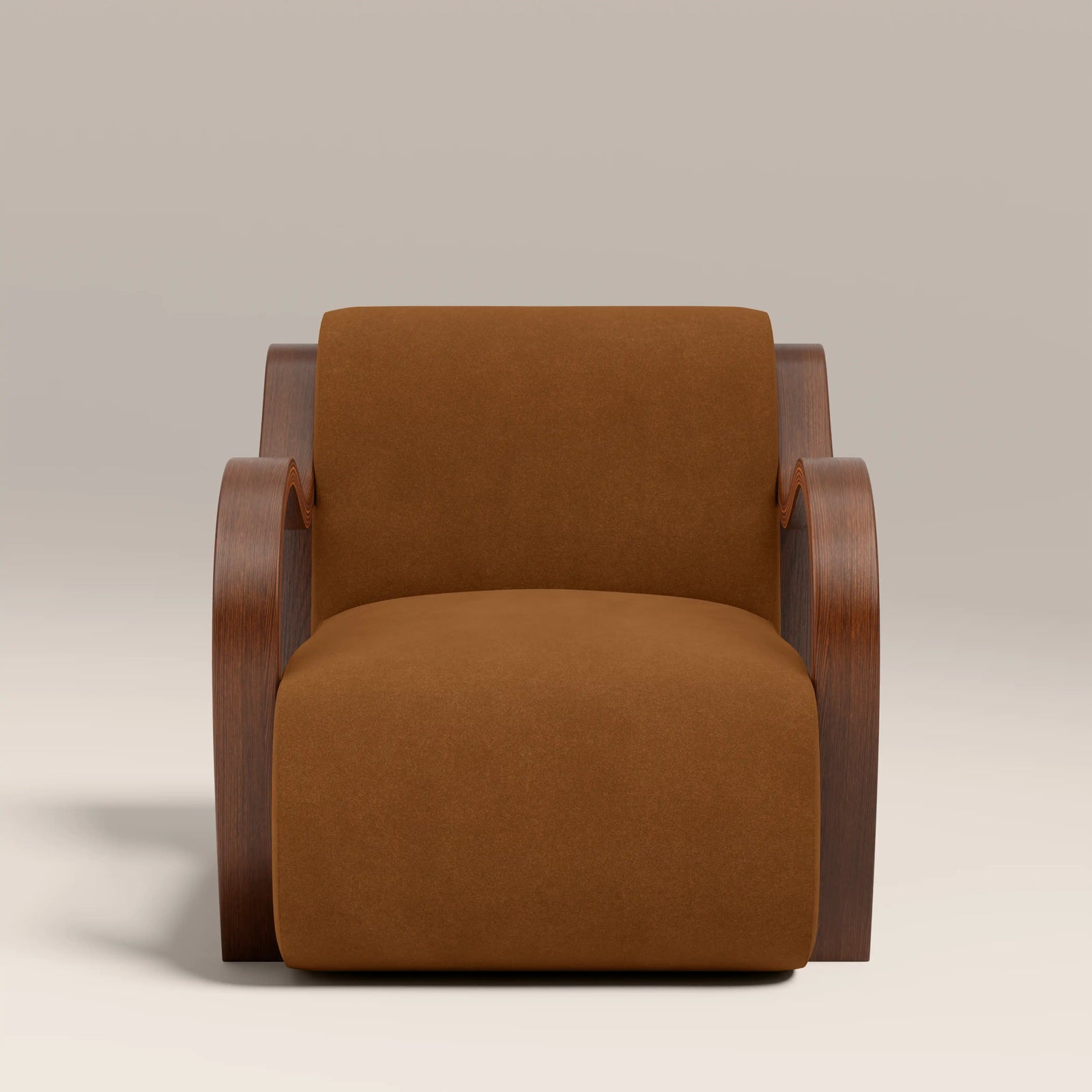 Talie Accent Chair | Caramel Brown Sustainable Mohair Velvet & Walnut