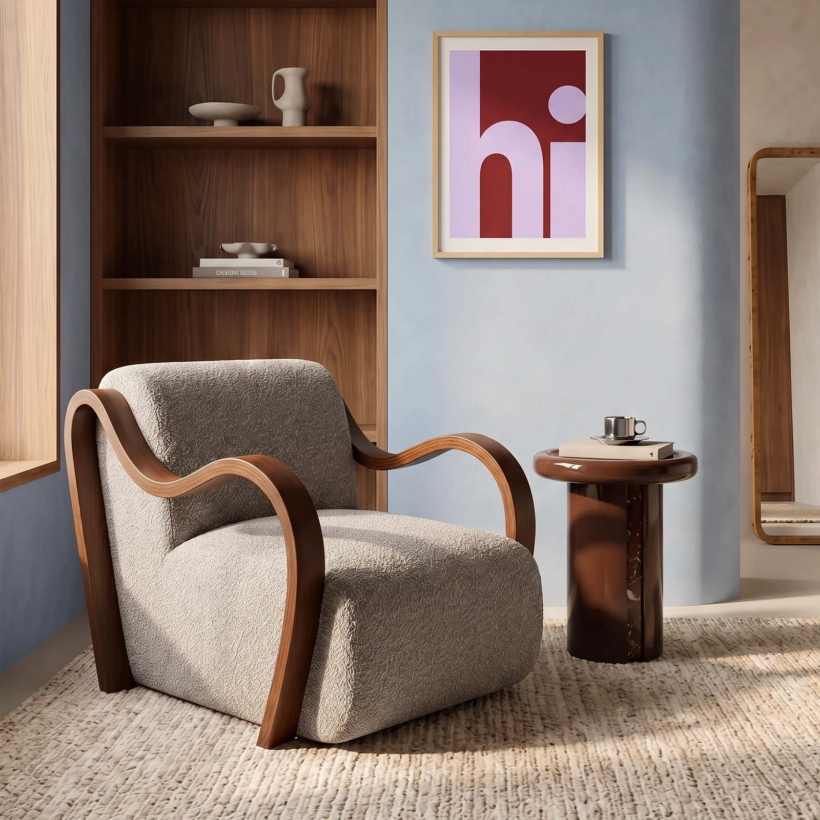 Talie Accent Chair | Speckled Stone Sustainable Boucle & Walnut