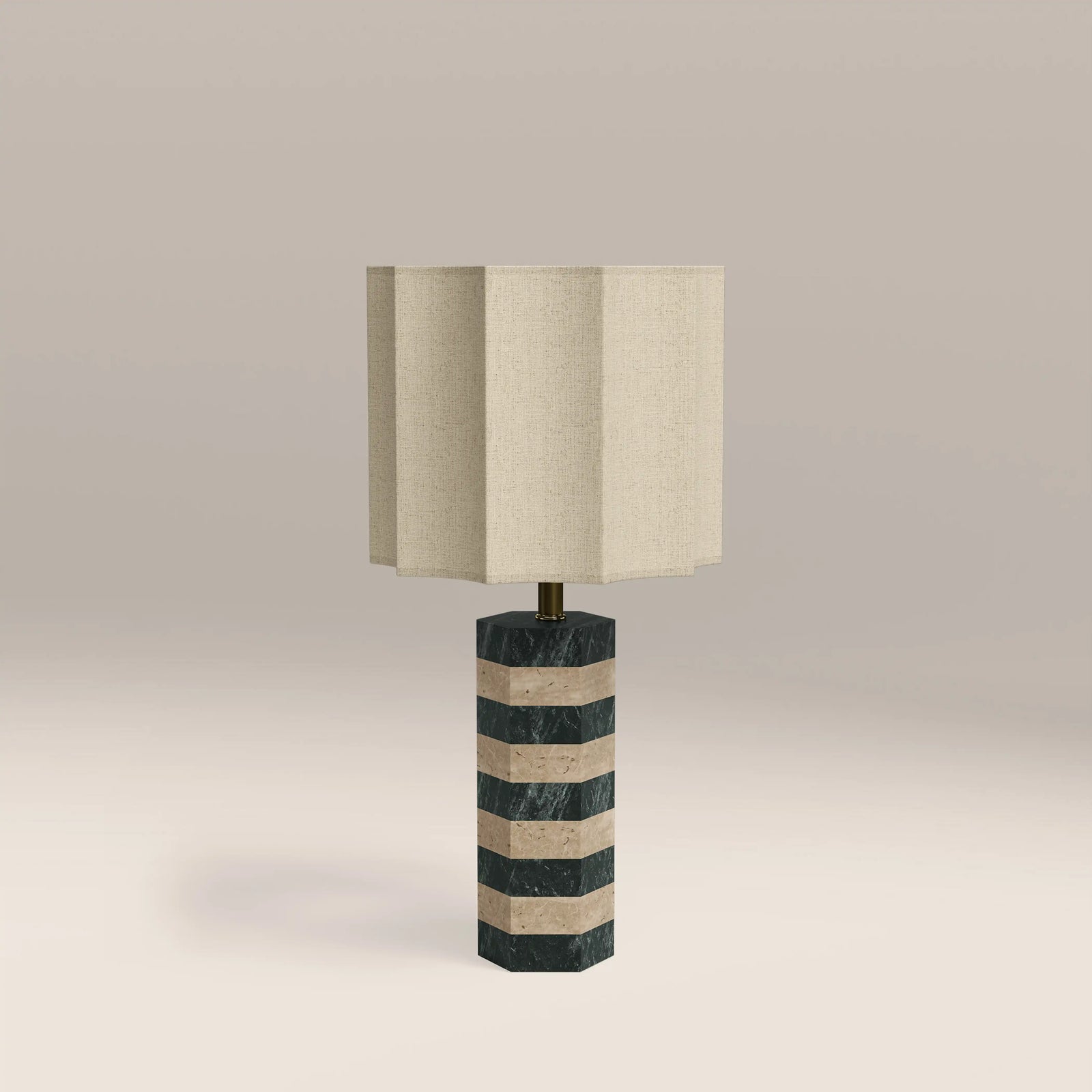 Kenny Table Lamp | Dark Green Marble & Natural Travertine