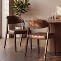 Kennedy Wooden Dining Chair | Vintage Tan Faux Leather & Walnut
