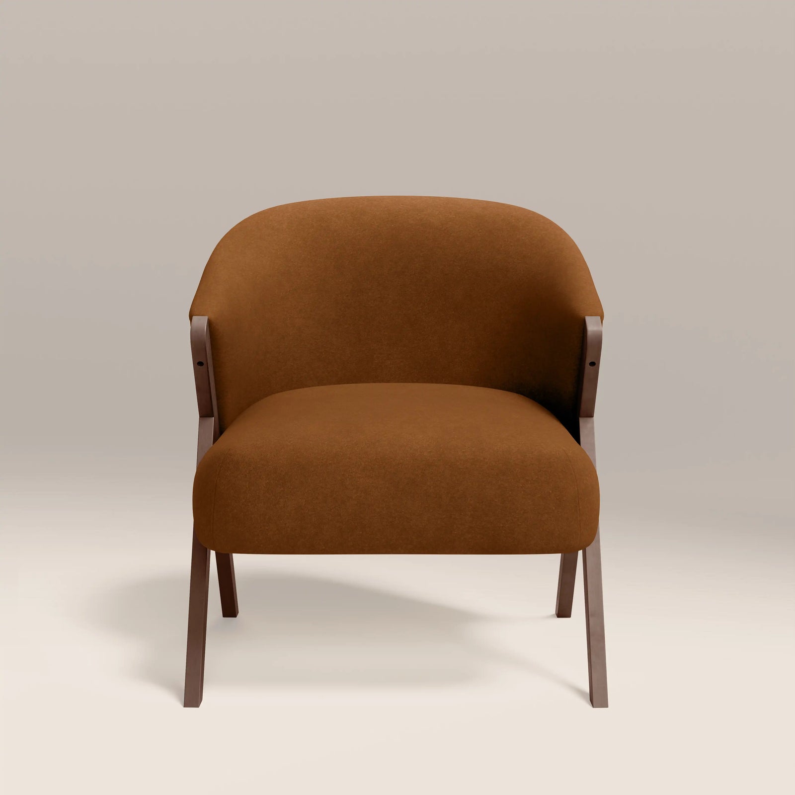 Kira Accent Chair | Caramel Brown Sustainable Mohair Velvet & Walnut