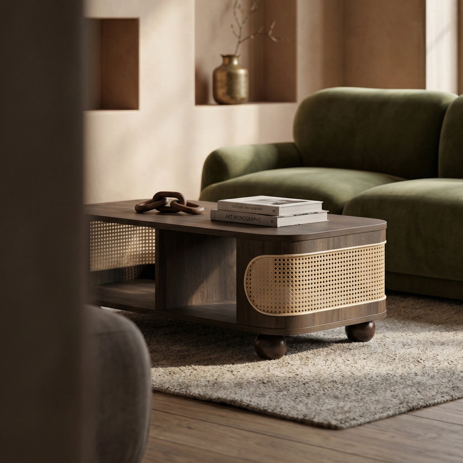 Una Rectangle Wooden Coffee Table | Walnut & Cane