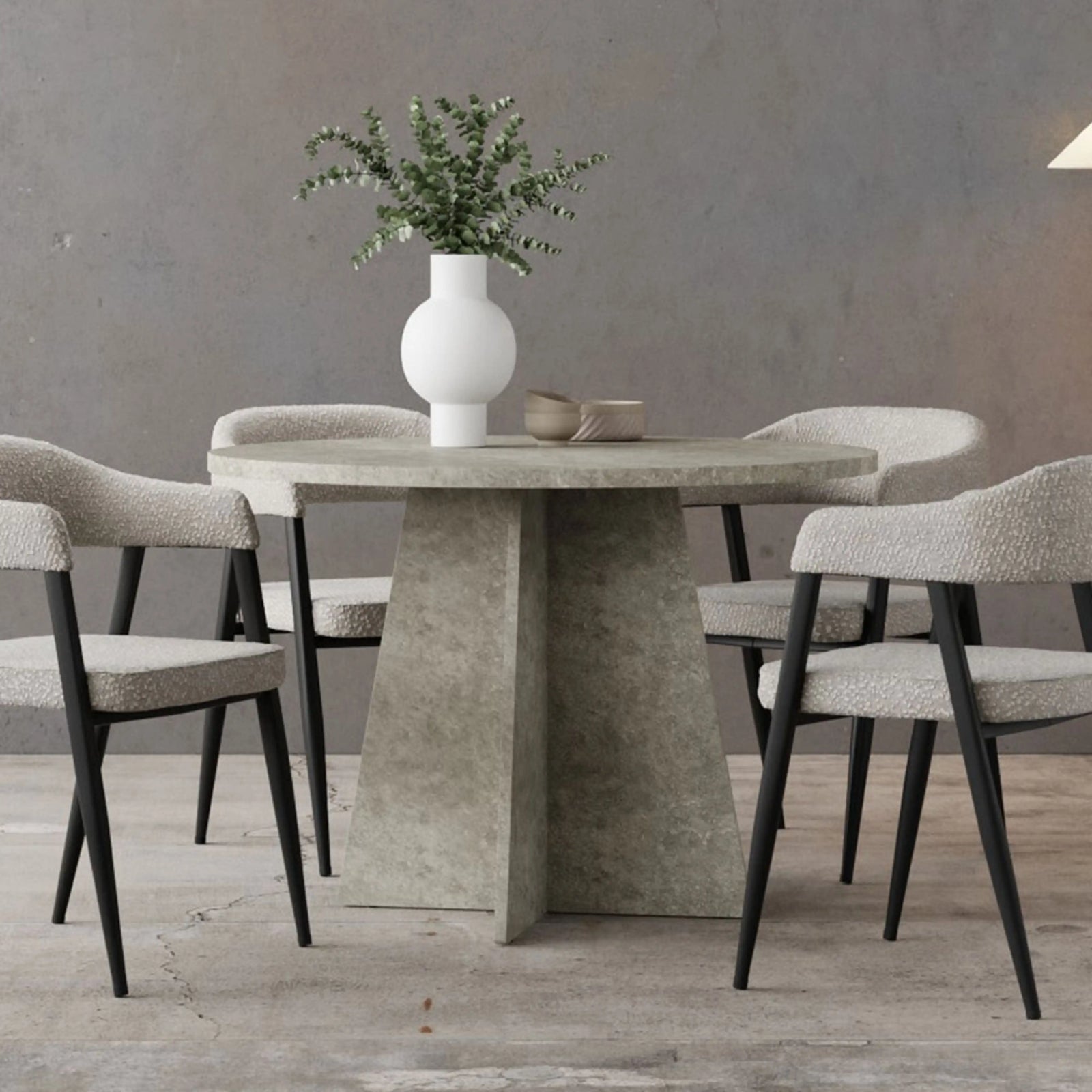 Devan 4 Seat Round Dining Table | Grey Concrete Effect