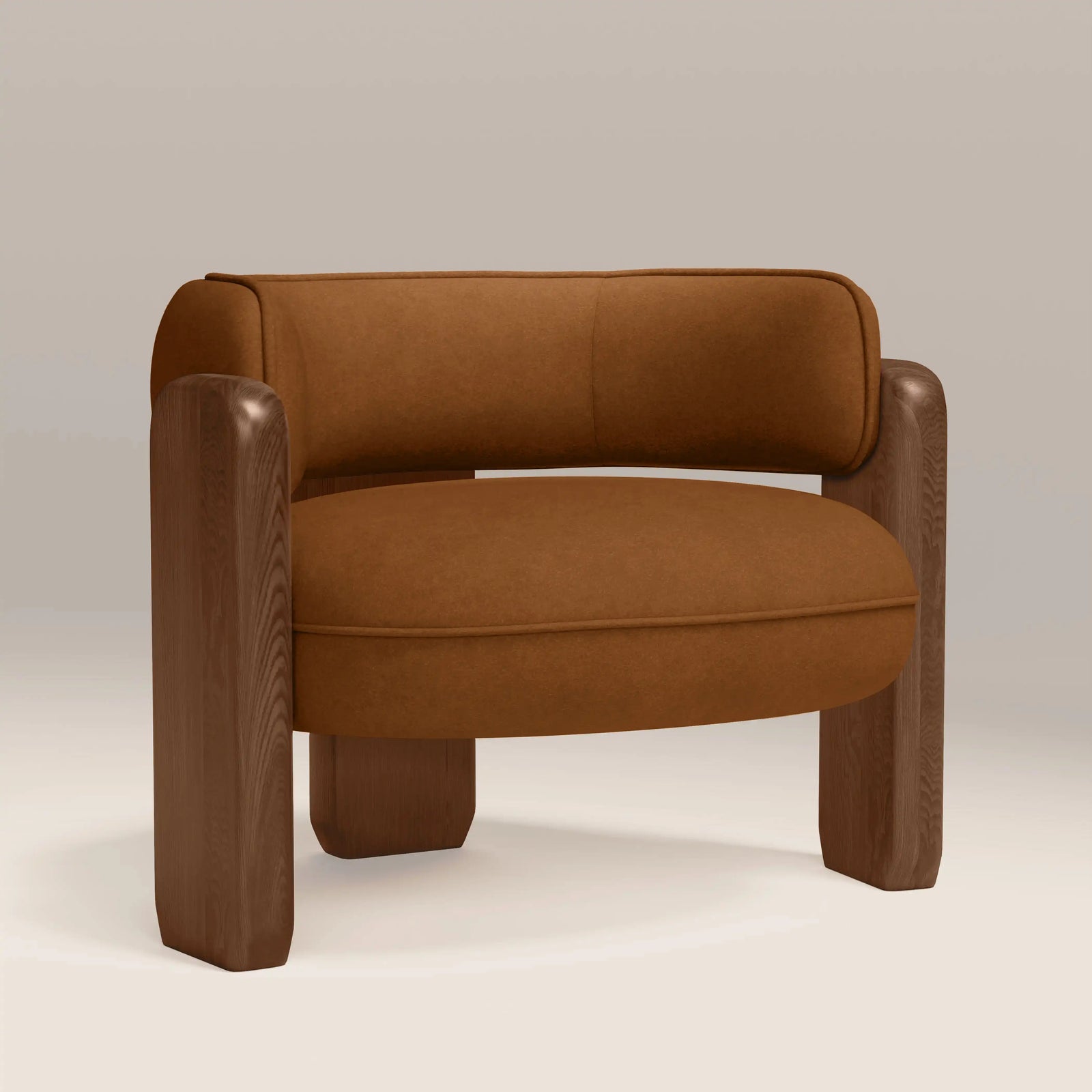 Porter Armchair | Caramel Brown Sustainable Mohair Velvet & Walnut