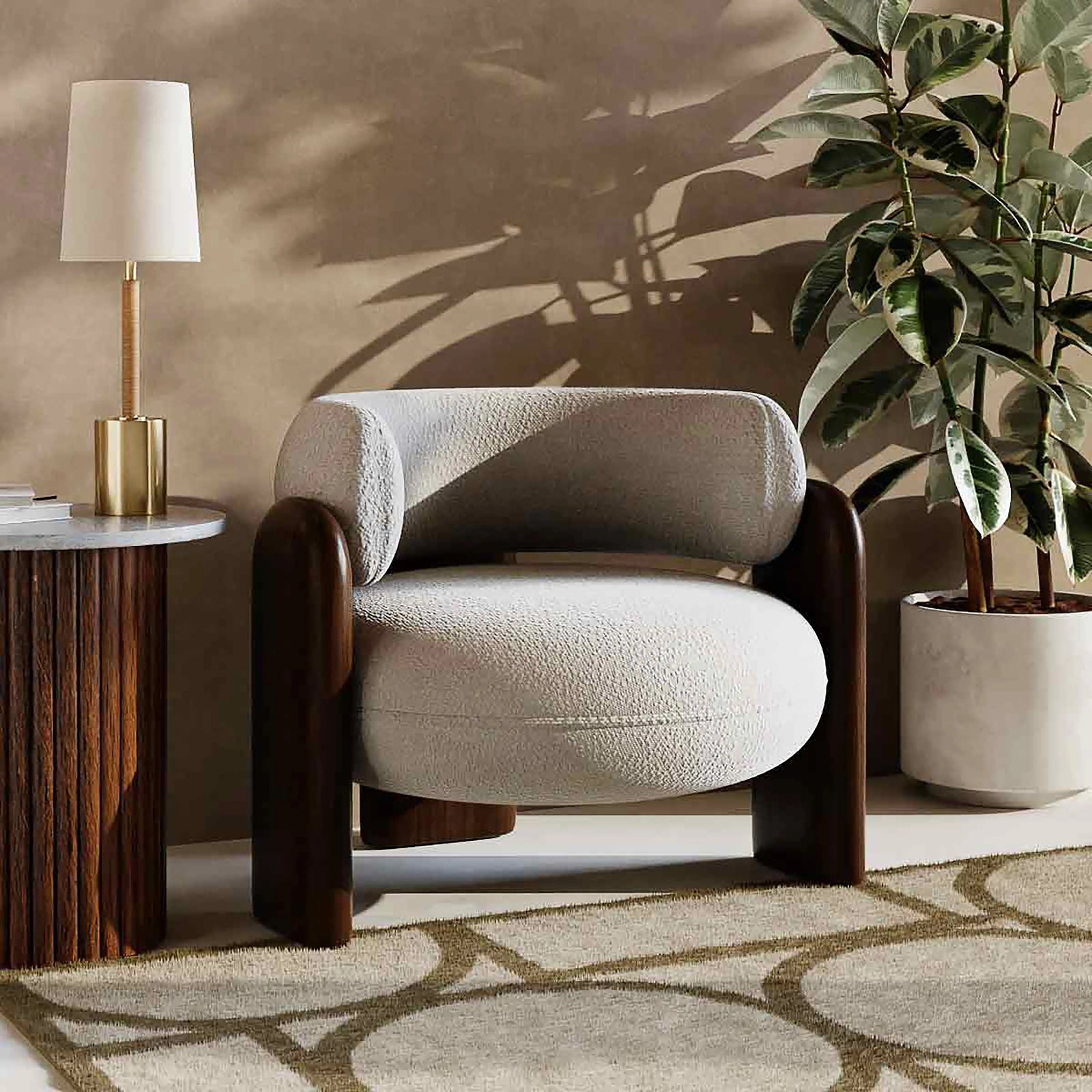 Porter Armchair | Speckled Stone Sustainable Boucle & Walnut