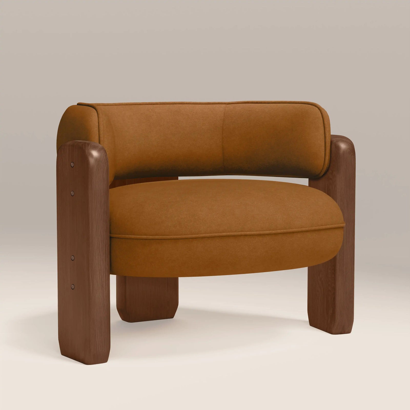 Porter Armchair | Caramel Brown Sustainable Mohair Velvet & Walnut