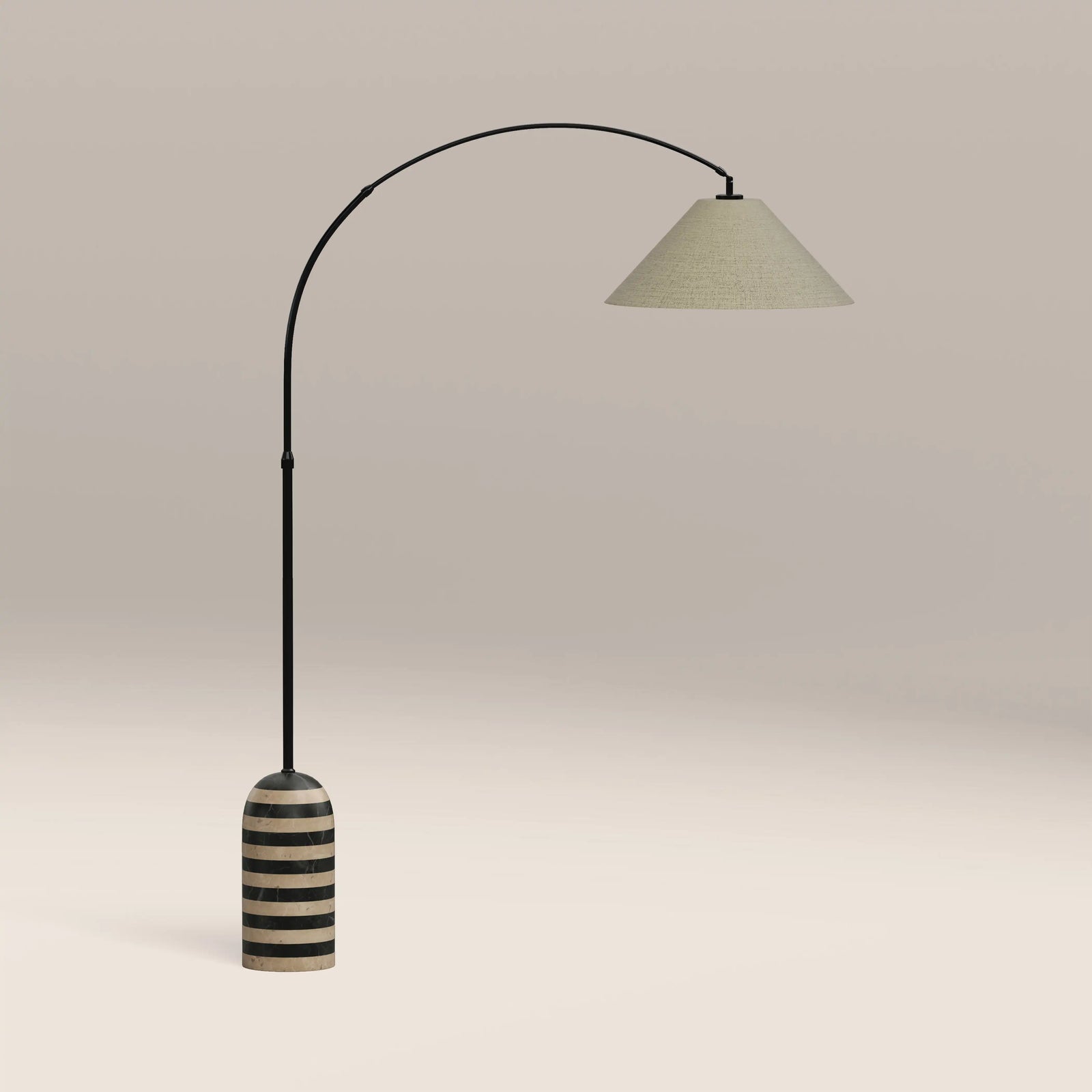 Leora Arc Floor Lamp | Black Marble & Natural Travertine