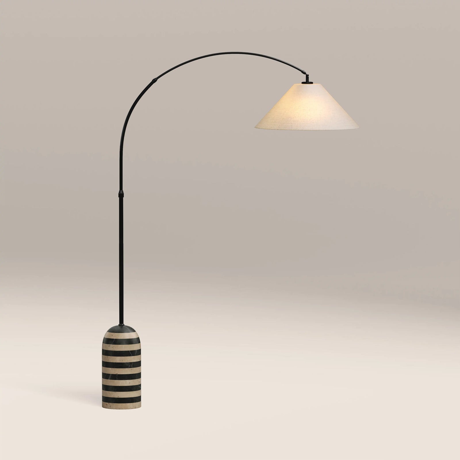 Leora Arc Floor Lamp | Black Marble & Natural Travertine