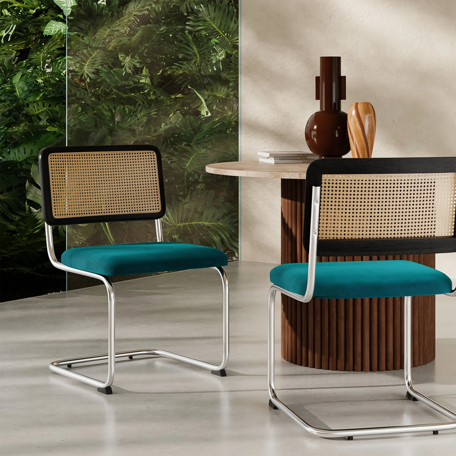 Kenton Dining Chair | Teal Sustainable Velvet & Black