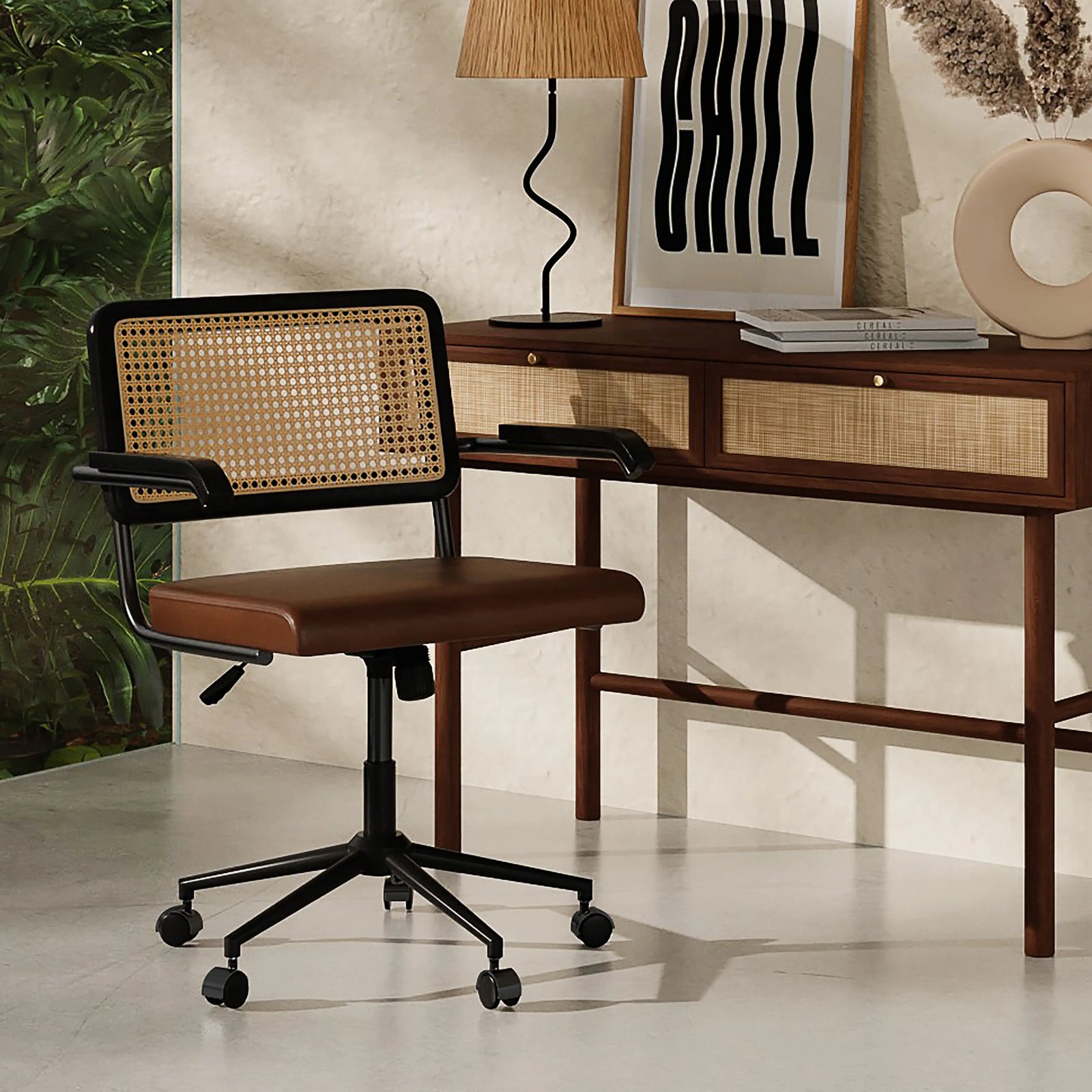 Kenton Office Chair | Vintage Tan Faux Leather & Black