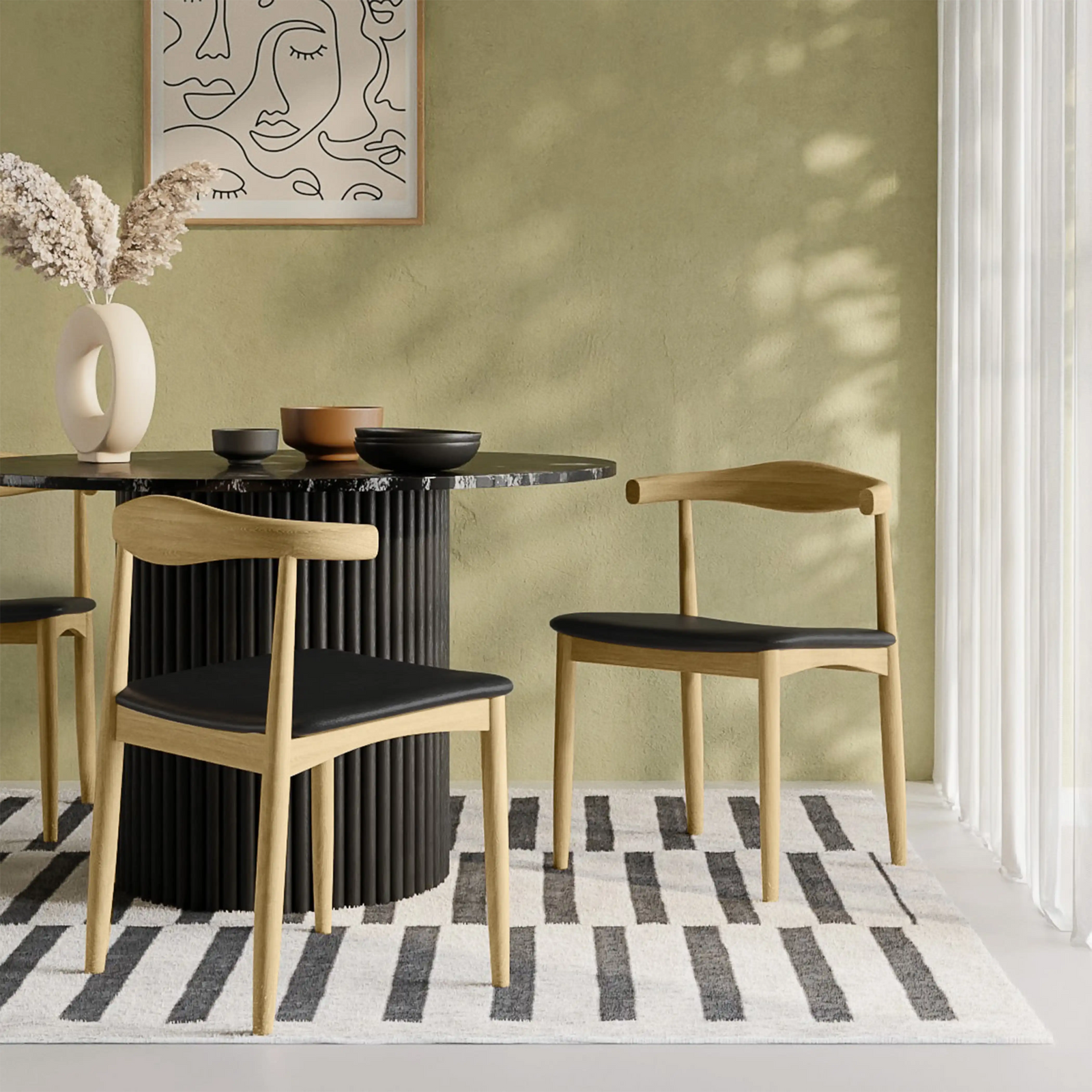 Aalborg Wooden Dining Chair | Vintage Black Faux Leather & Natural