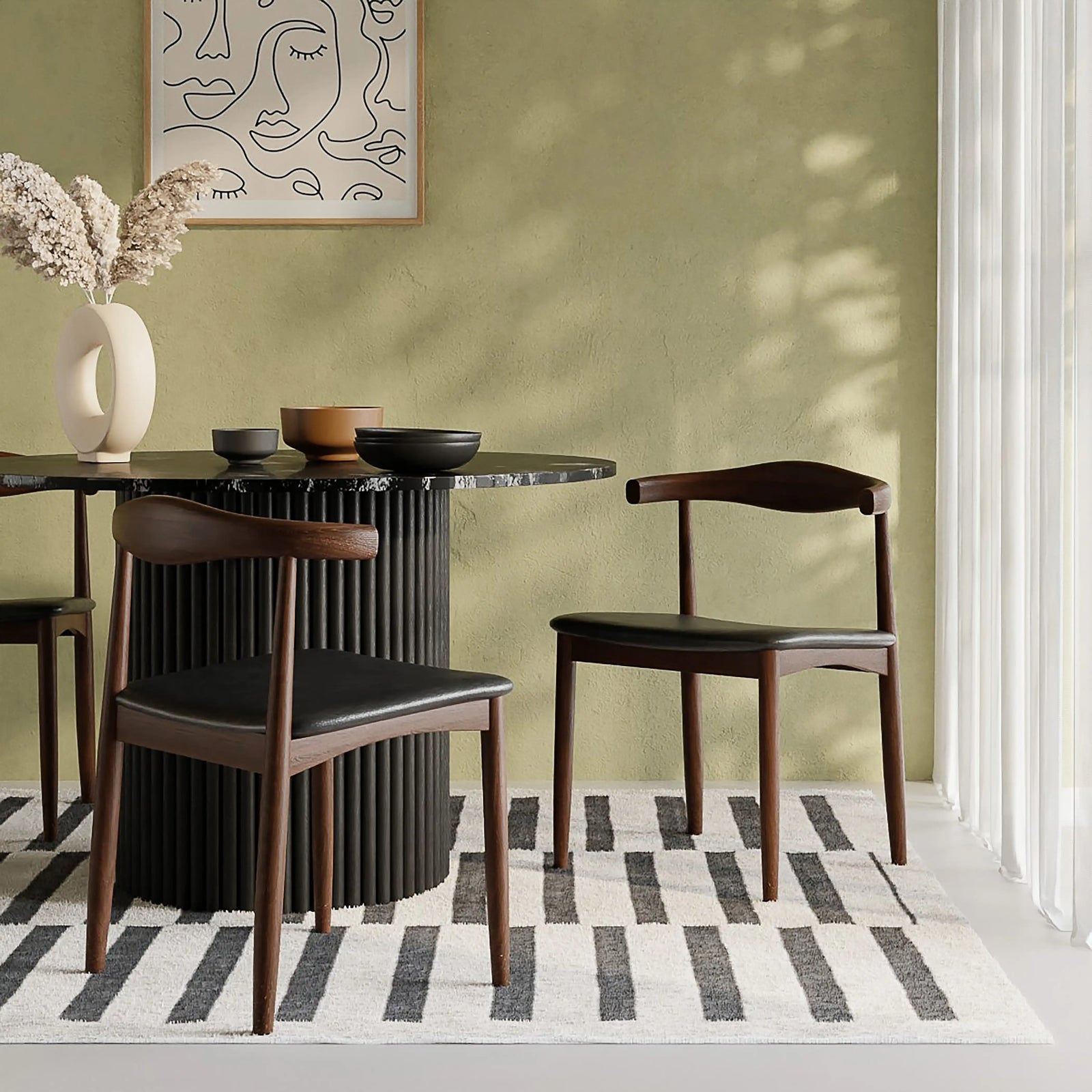 Aalborg Wooden Dining Chair | Black Faux Leather & Walnut