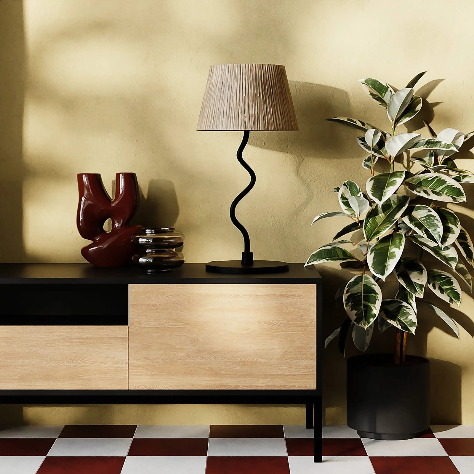 Stanmore Table Lamp | Raffia & Black