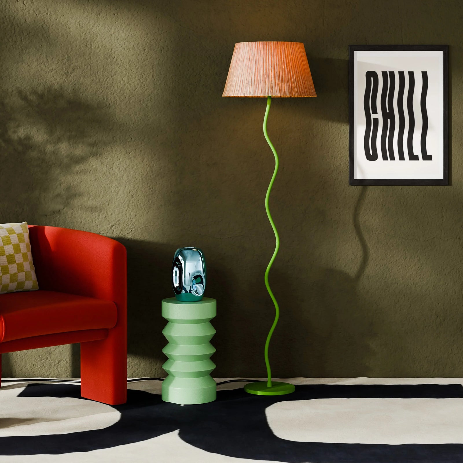 Stanmore Floor Lamp | Raffia & Verde Green