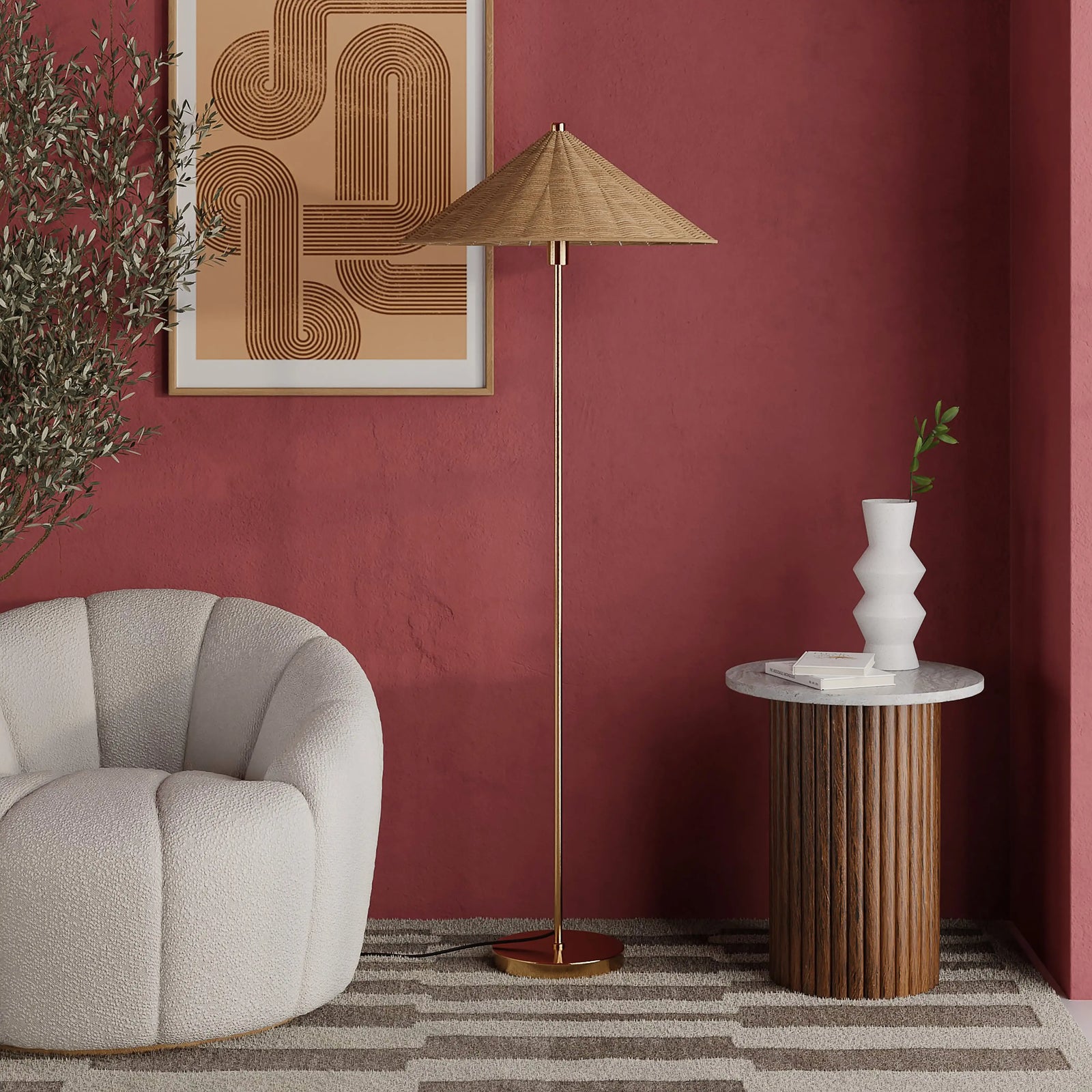 Francia Floor Lamp | Rattan & Brass