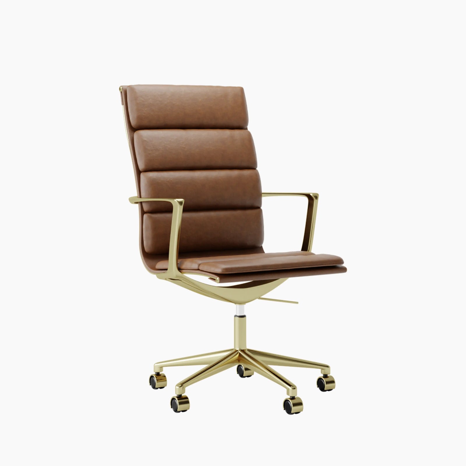 Urma High Back Office Chair | Vintage Tan Faux Leather & Brass