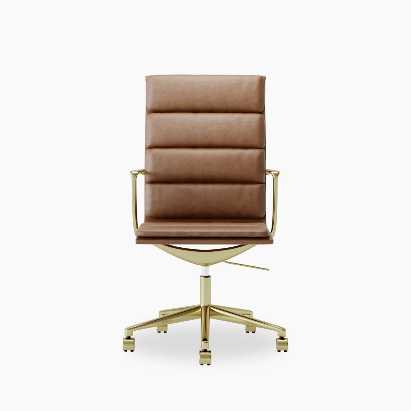 Urma High Back Office Chair | Vintage Tan Faux Leather & Brass