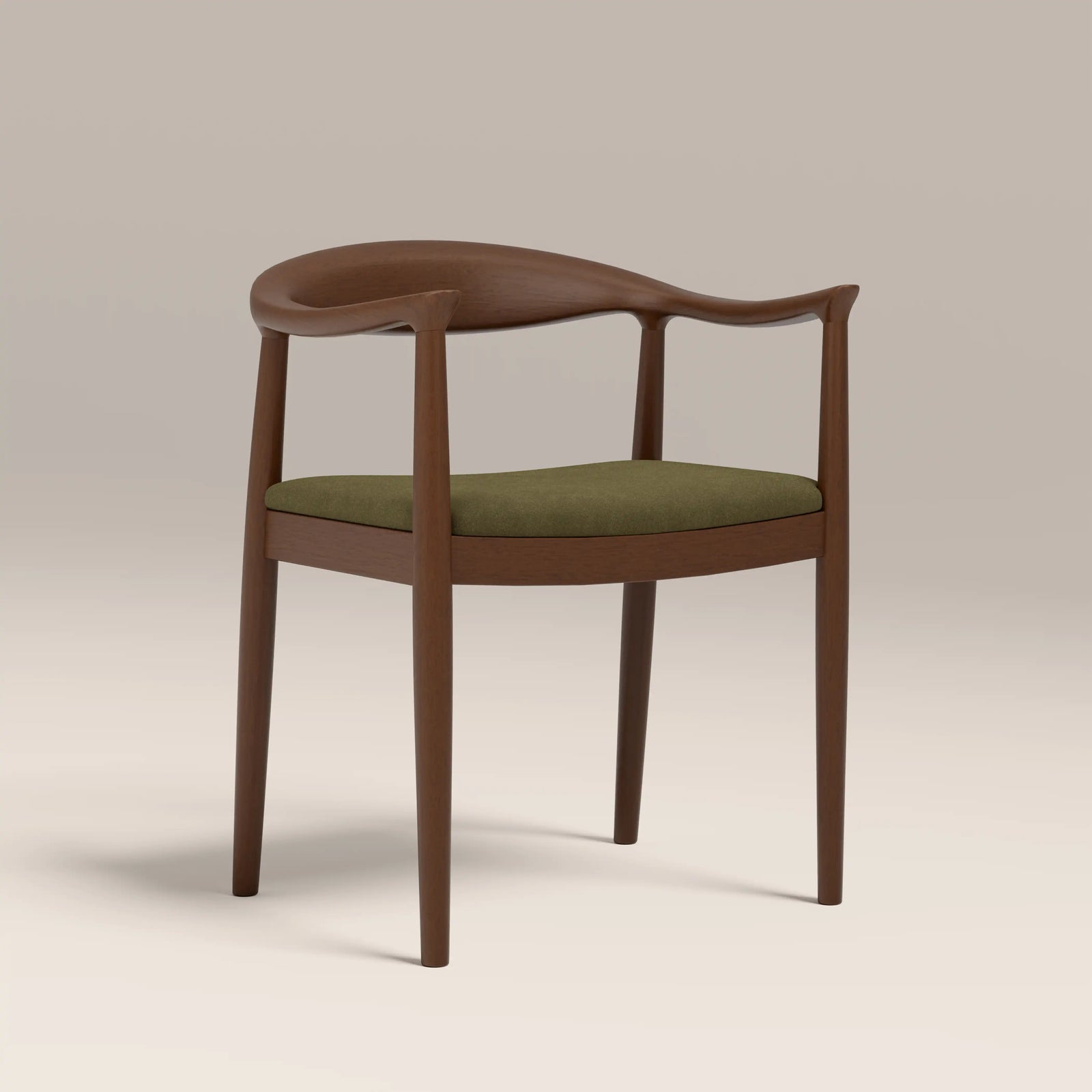 Luma Wooden Carver Dining Chair | Moss Green Sustainable Mohair Velvet & Walnut