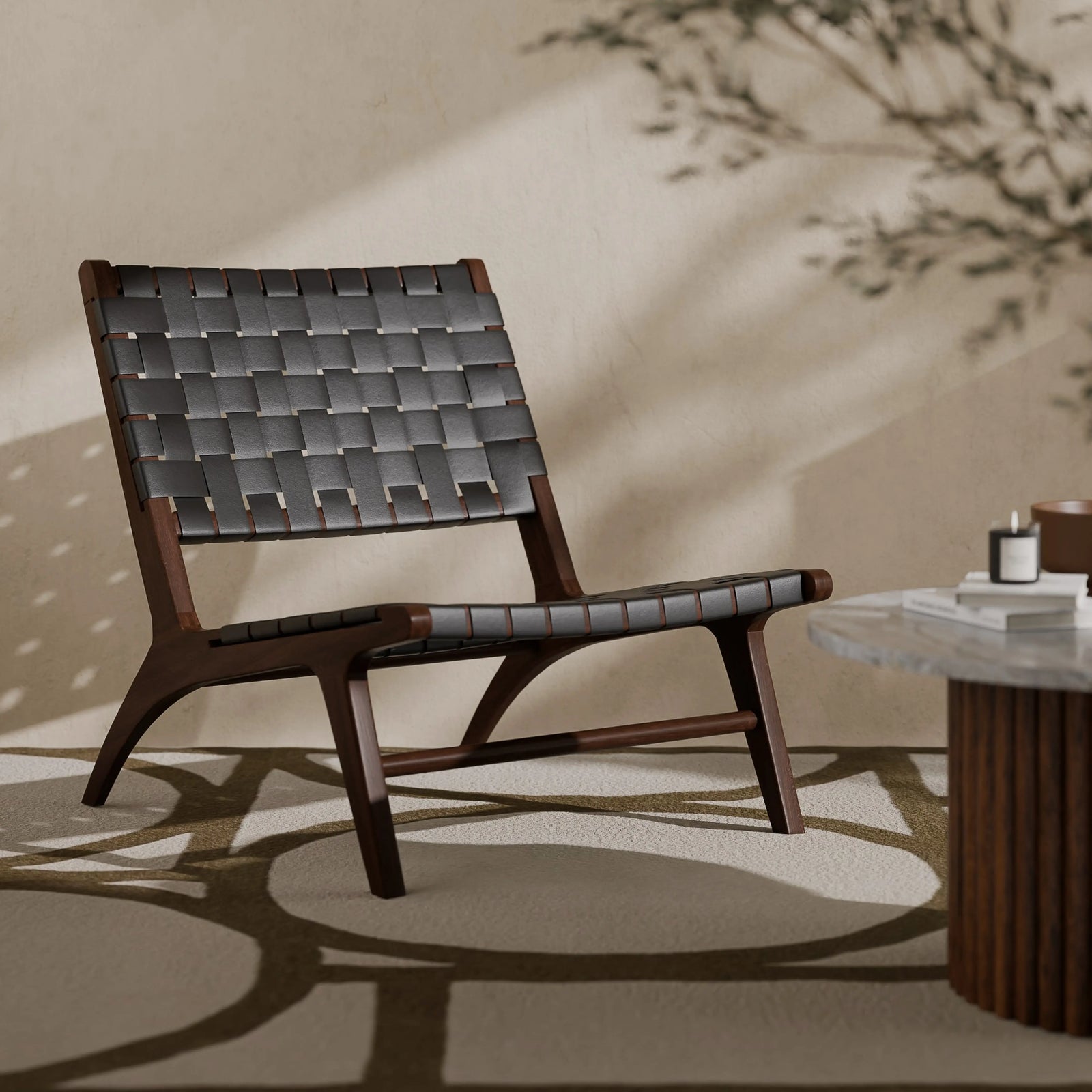 Ciarra Accent Chair | Black Saddle Leather & Walnut
