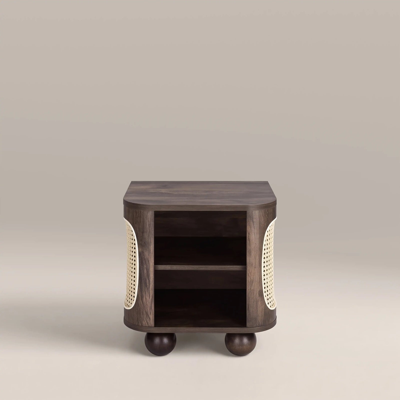 Una Square Wooden Side Table  | Walnut & Cane