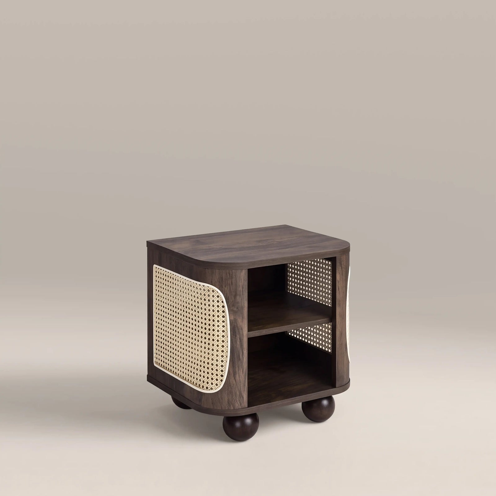 Una Square Wooden Side Table  | Walnut & Cane