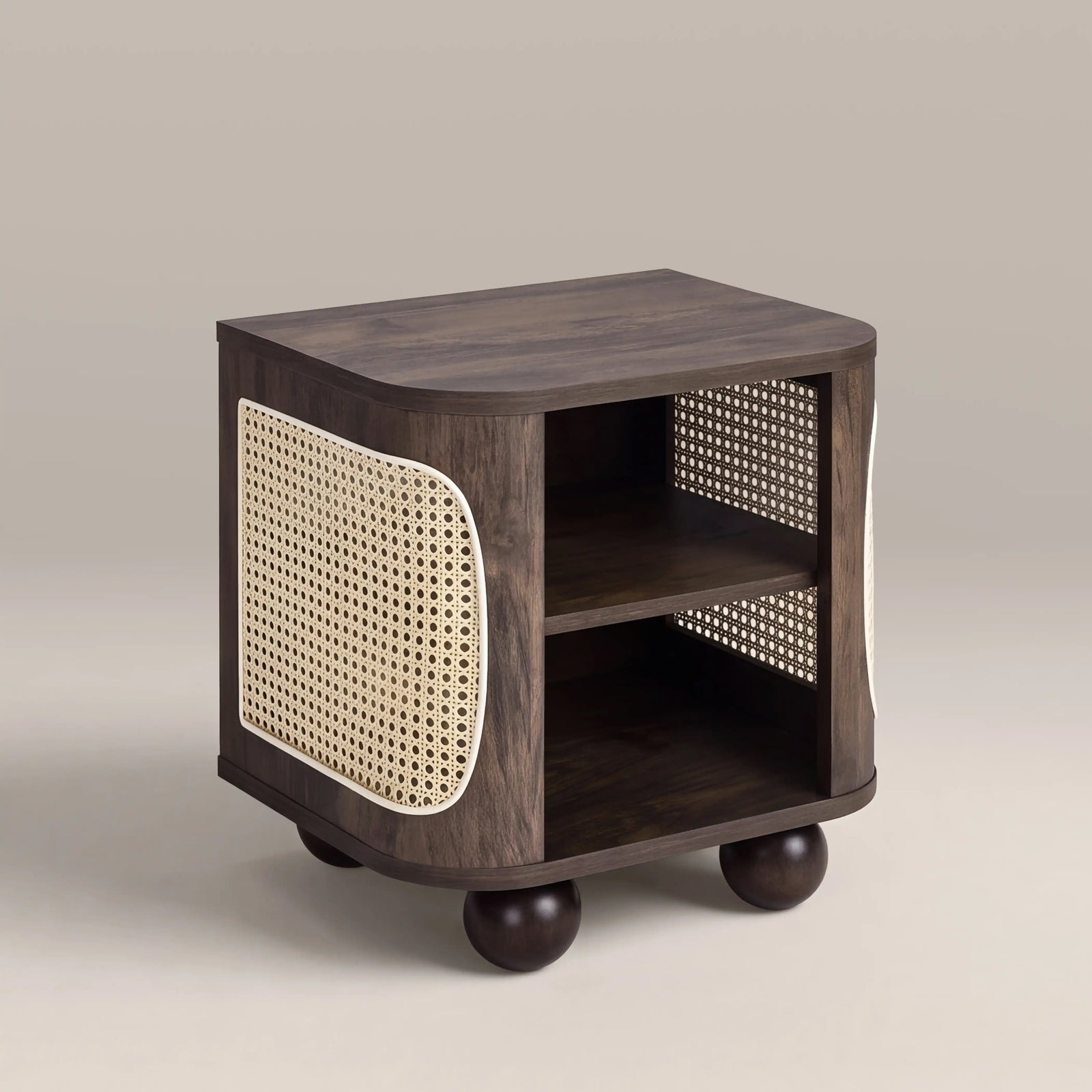 Una Square Wooden Side Table  | Walnut & Cane