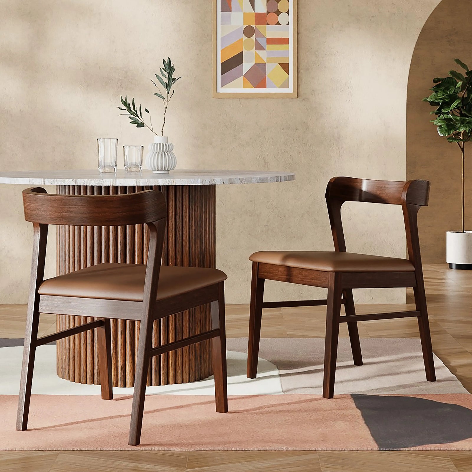 Chiswick Wooden Dining Chair | Vintage Tan Faux Leather & Walnut