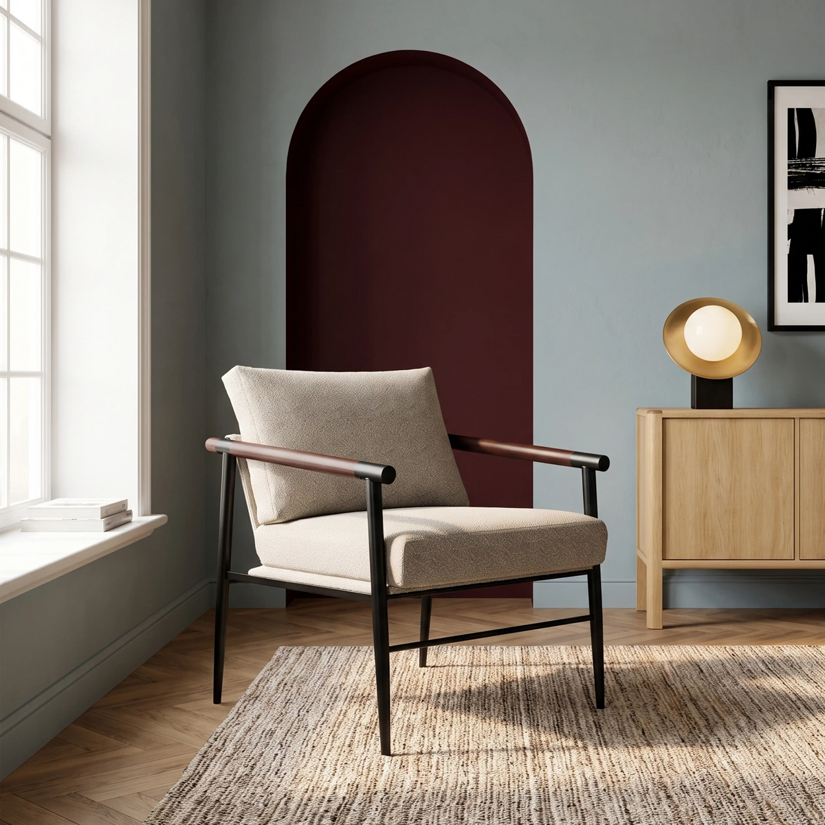 Barbican Armchair | Speckled Stone Sustainable Boucle & Black