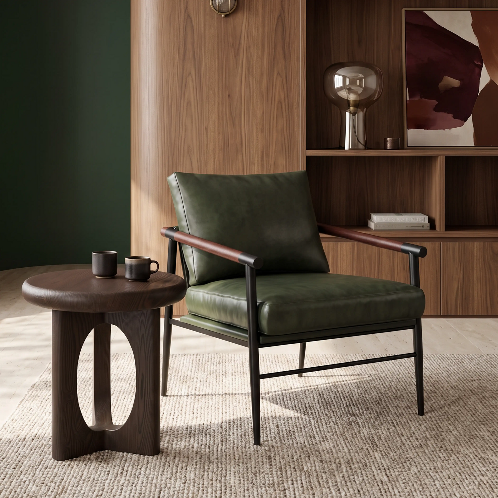Barbican Armchair | Vintage Green Faux Leather & Black